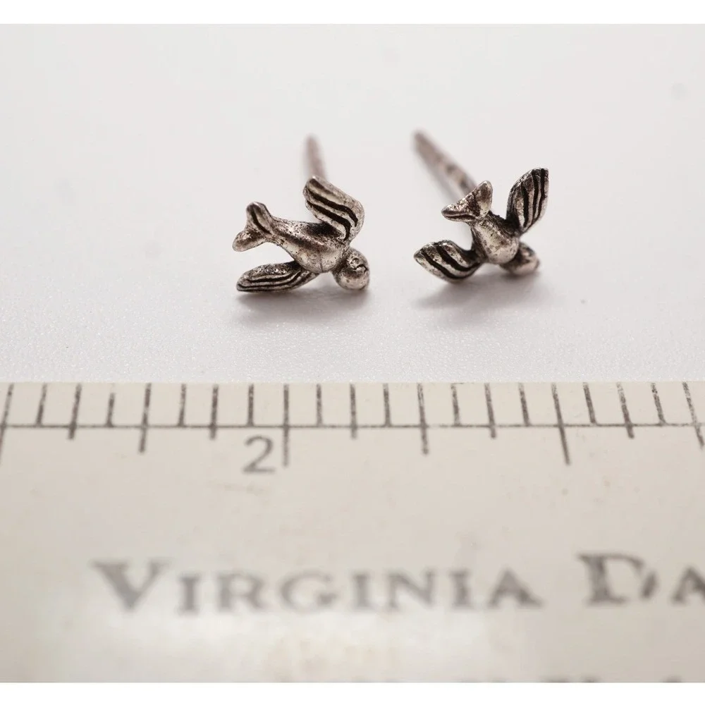 Sterling Silver Bird Stud Earrings Small Swallow Sparrow Nature Jewelry